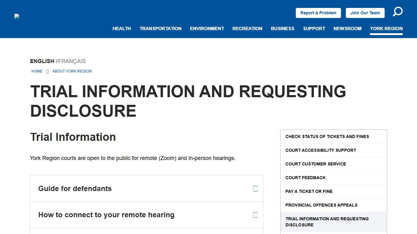 Trial Information and Requesting Disclosure York Region